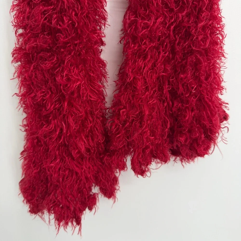 Y2K Fuzzy Fluffy Eyelash Knit Tube Scarf Fairy Whimsy Grunge Red